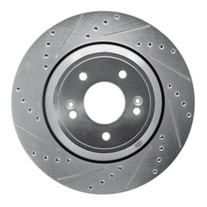 Genesis G80 Brake Rotor (1) - Rear Left - R1 Concepts - Drilled & Slotted - Silver - `18-`23